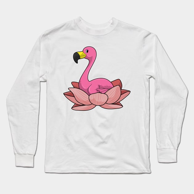 Flamingo with Lotus flower Long Sleeve T-Shirt by Markus Schnabel